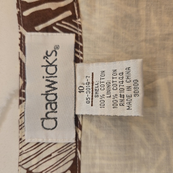 Chadwicks Cotton Tropical Leaf Print A Line Midi Dress Brown White Size 10 - Picture 7 of 8